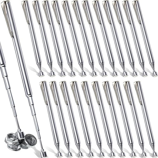 Patelai 24 Pieces Telescoping Magnetic Pick up Tool Grabbers Reacher Tools with Pocket Clip 25 Inch Telescopic Retrieving Magnet Gift for Man, Father, Mechanic, Handyman, Husband (Silver)