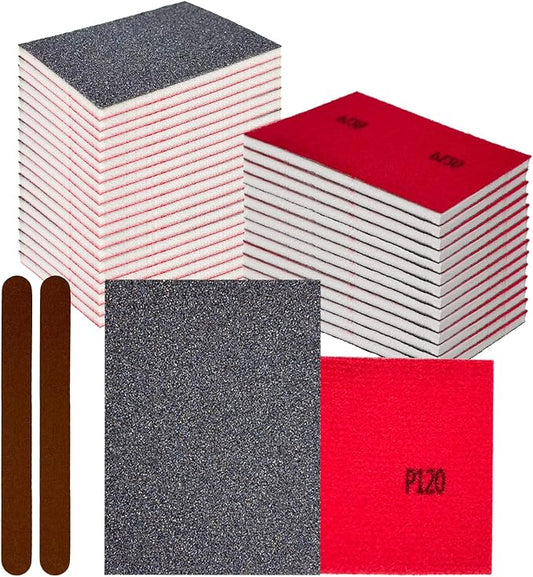 26PCS Sanding Sponge, Washable and Reusable Sanding Blocks, Hook & Loop Wet Dry Sandpaper Block for Drywall Metal Wood Furniture and Model Polishing, 120 Grit Sand Paper Assortment Pack