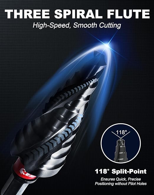EZARC Step Drill Bit for Metal, M35 Cobalt Step Drill Spiral Flute Unibit Step Drill Bit (1/4"- 1-3/8") Wear-Resistant AlTiN Coated, 3/8" Shank for Metal, Stainless Steel, Aluminum, Plastic