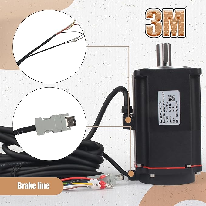 with Brake 750W AC Servo Motor Kit, CNC 220V 4.4A 3000rpm L3000 17-bit Encoder RS485 Servo Motor Driver Controller Kit for CNC Engraver Milling Machine/Robot