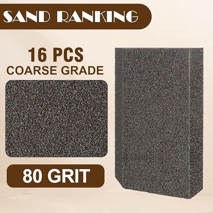 80 Grit Angled Sanding Blocks, Jamiikury Coarse Sponge Sand Block Washable and Reusable, Wet & Dry Sandpaper Block for Wood Metal Drywall and Furniture Paint - Pack of 16