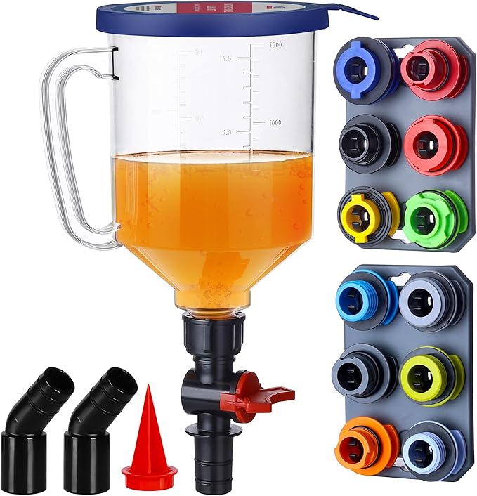 SMART JERRY - Spill-Proof Engine Oil Funnel Kit節쏰il Change Funnel w/ 12 Adapters & 2 Magnetic Adapter Organizer Boards節쏷ransparent Body w/Scale & Shut-Off Valve節쏹niversal Fit