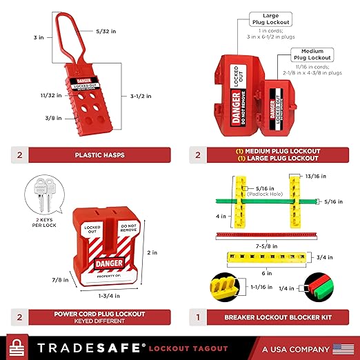 TRADESAFE Lockout Tagout Kit - 90 Loto Devices, Cable Lock, Loto Locks, Breaker Lockout Devices, Lock Out Tags, Plug Lock, Hasps, OSHA-Compliant Lock Out Tag Out Kits Electrical Tools