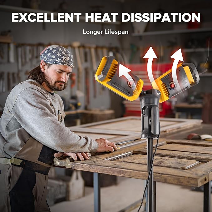 LUTEC ?륶pgraded??6290Max 11000 Lumen 92W Dimmable LED Work Light with Telescoping Tripod, Adjustable Color Temperature Dual-Head Work Light with Stand and 8 Ft 3-Prong Power Cord