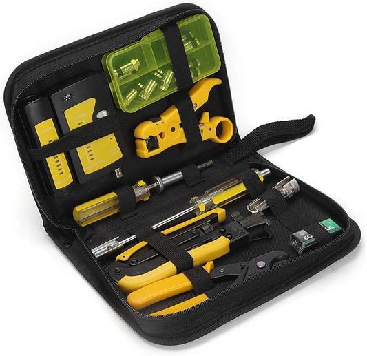 TLS.eagle F Compression Tool Coax Cable Crimper Kit, Adjustable RG6 RG59 RG11 75-5 75-7 Coaxial Cable Stripper with F Compression Connectors Pack of 10