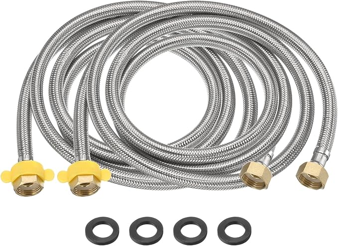 uxcell 2Pcs 79" Faucet Supply Lines Connector Stainless Steel Braided Long Faucet Connector G1/2 Female Compression Thread x G1/2 Female Straight Thread for Kitchen Sink Bathroom (Silver)