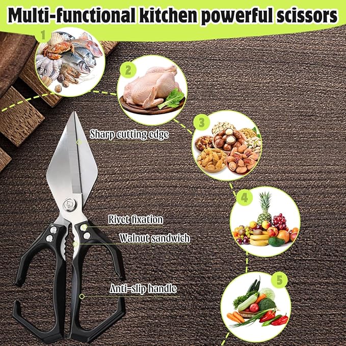 Multifunctional Heavy-Duty Kitchen Shears, Heavy Duty Kitchen Scissors with Ergonomic Handle,High-Carbon Steel Japanese Scissors for Chicken,Meat,Seafood,Bone Cutting (1*Black)