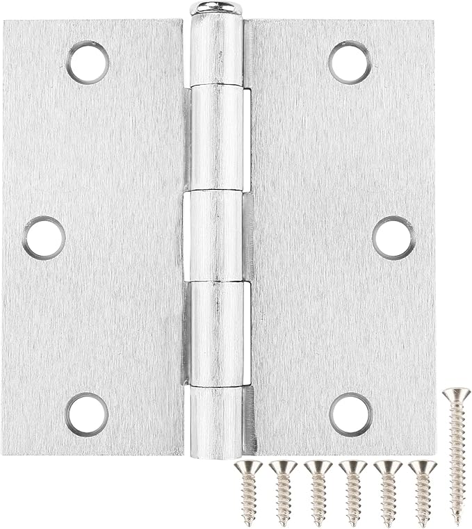 30 Pack Nickel Door Hinges Satin Nickel 3.5 x 3.5 Inch Interior 3 1/2 Inch Door Hinges Brushed Nickel Square Radius Corners Iron Bifold Silver Residential Hinges for Doors Hardware Controls