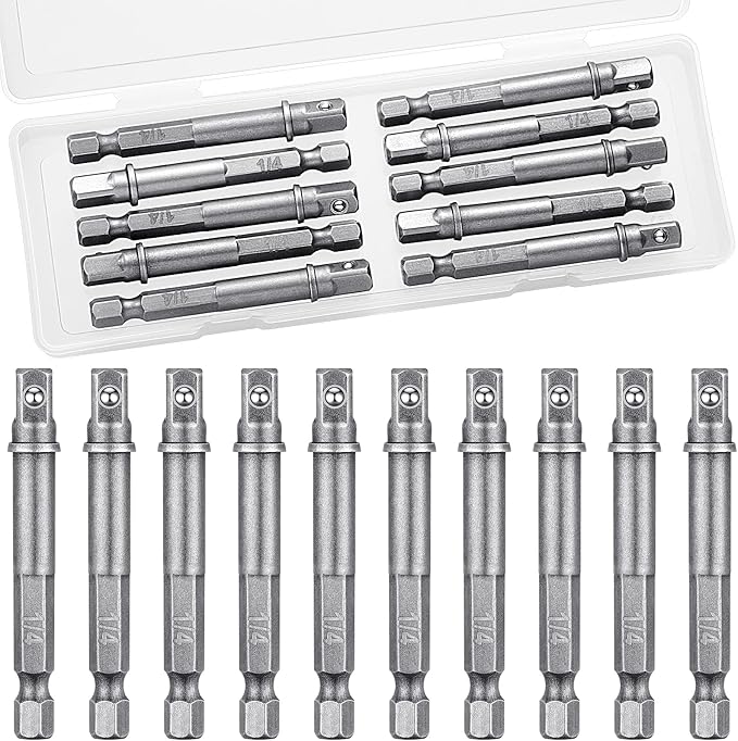 Impact Adapter Square Socket for Drills Extension Driver Bits Hex Impact Socket Adapter for Automotive DIY(1/4 Inch Square Tip,Silver)