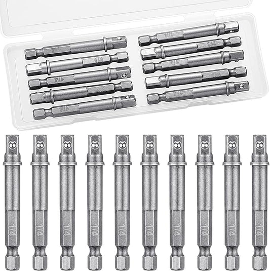 Impact Adapter Square Socket for Drills Extension Driver Bits Hex Impact Socket Adapter for Automotive DIY(1/4 Inch Square Tip,Silver)