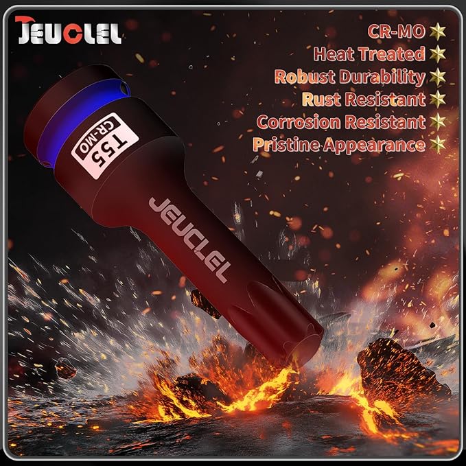 T55 Torx Bit Socket, 1/2" Drive Torx Star 6 Point Impact Bit Socket, 3-Inch, Cr-Mo Steel, Screwdriver Adapter for Electric Ratchet Wrenches Fastening Screws Hand Repair