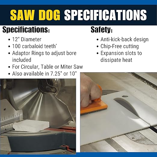 Bad Dog Tools Saw Dog 12 inch Circular Blade. 100-Tooth Carbide Tipped Finish Blade for Wood & Multiple Materials. Use with Circular, Miter or Table Saws
