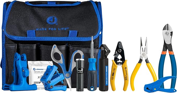 Jonard Tools TK-121 Fiber Prep Kit+ - 12 Piece Premium Fiber Optic Cable Access and Termination Tools set with Stripping, Ringing, And Cutting Tools