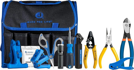 Jonard Tools TK-121 Fiber Prep Kit+ - 12 Piece Premium Fiber Optic Cable Access and Termination Tools set with Stripping, Ringing, And Cutting Tools