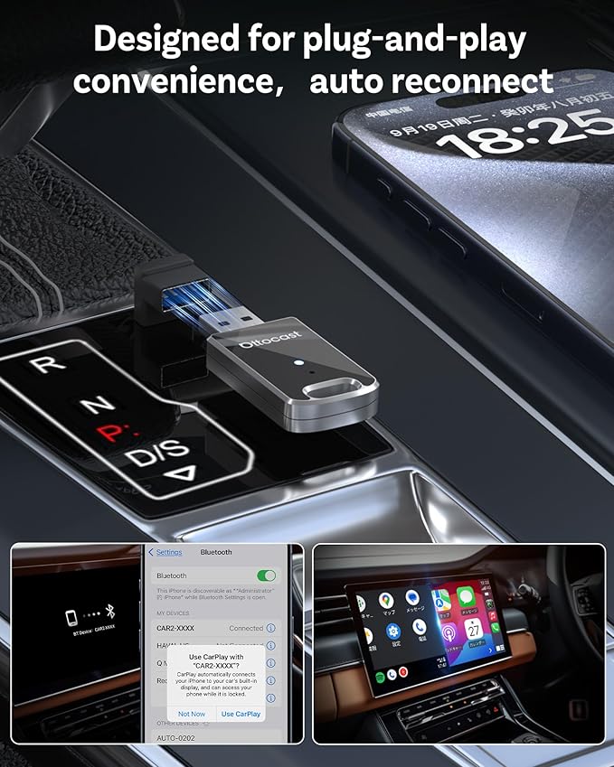 OTTOCAST Mini Edge 2025 Wireless Carplay Adapter & Android Auto Wireless Adapter for Apple iPhone Samsung Android Phone 2-in-1, USB Car Accessories, 5?츶Hz Wi?멑i Bluetooth??.0 Voice Control Plug & Play