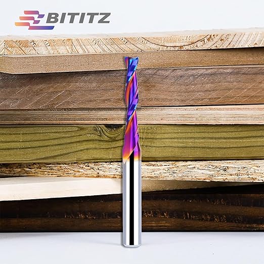 2PCS Upcut Spiral Router Bit 1/4 Inch Shank 3/16 Inch Cutting Diameter 1 inch Cutting Length with Extra Long Life Coating CNC Router Bits End Mill for Wood Cutting, Slot Mortise, Engraving