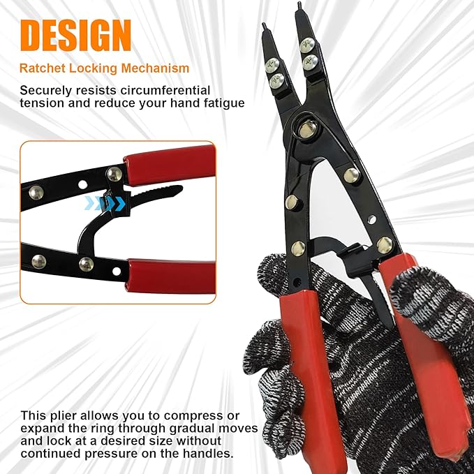 38700 Spindle Snap Ring Pliers Internal External, 10" Large Snap Ring Pliers Heavy Duty Circlip Pliers Car Repair Tools Kit for for Ford SD Uninstall Remove Tools with Ratchet Locking 2025 Upgraded