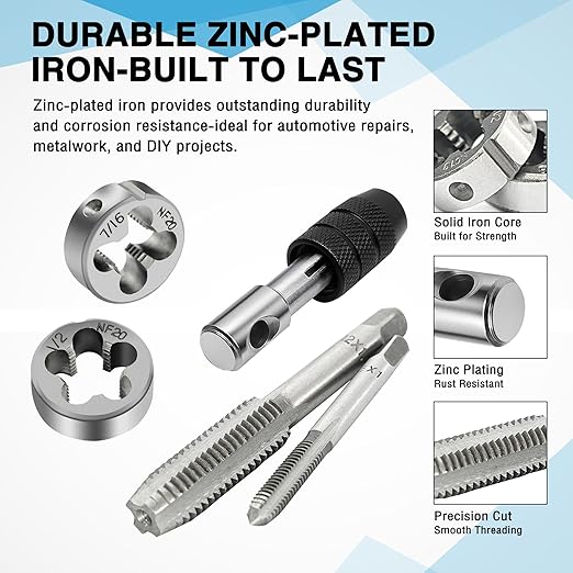 GMTOOLS 80pcs Tap and Die Set, SAE and Metric Tap Die Wrench Set, Metric Standard M3 to M12 Coarse Fine Rethreading Threads Bits for Cutting External and Internal Threads, NC, NF, NPT Repair Tools