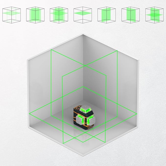 CIGMAN Laser Level CM-801 Laser Level Self Leveling 3x360째3D Green Cross Line for Decoration and Picture Hanging with Two Rechargeable Batteries, Remote Controller and Magnetic L-Shaped Bracket