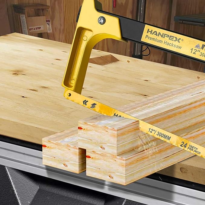 12in. High-Tension Hacksaw Frame with 24 TPI Bi-metal HSS Blade, Hand Saw Suitable for Metal, wood, PVC, Carpentry