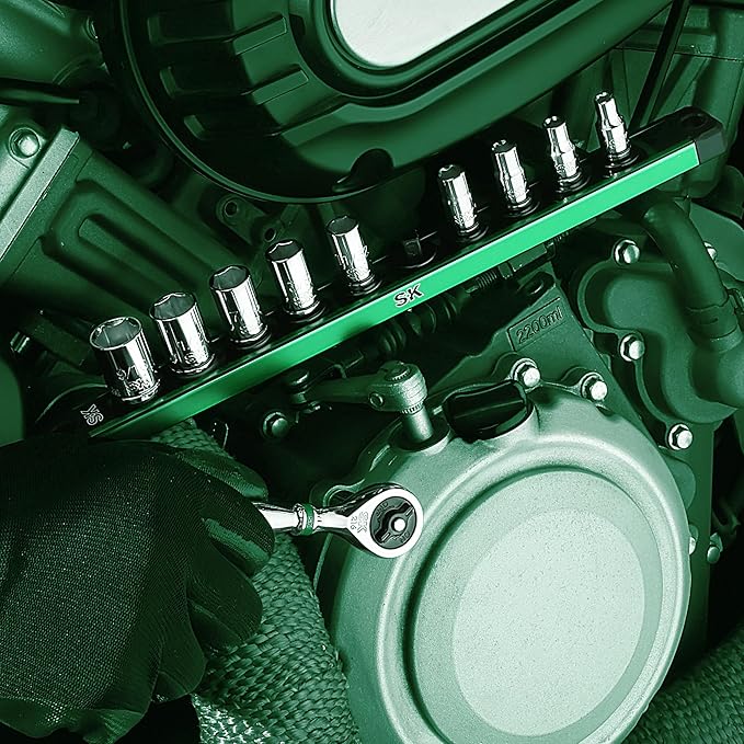 SK 1/4" Drive Socket Set, SAE Sockets, 10-Piece 3/16" to 9/16 ", SuperKrome Finish, Premium CR-V Construction, with Aluminum Socket Organizer