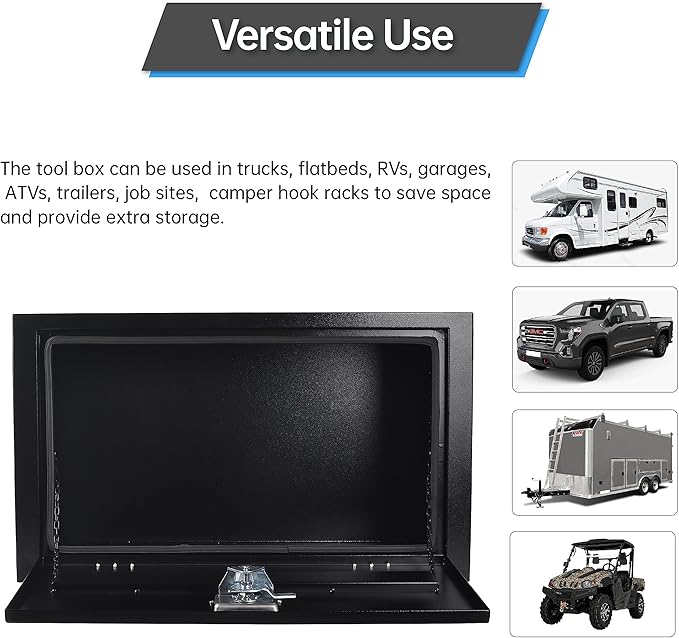 Steel Truck Tool Box, 30’’ Underbody Truck Toolboxes for Trailer, Rv -Black（30x18x18 Inch）