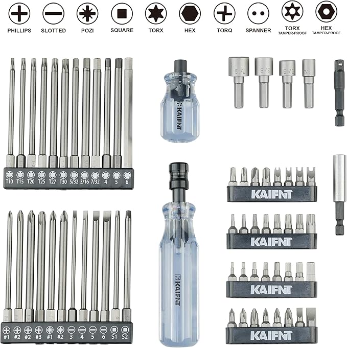 K460 Professional Screwdriver Bit Set with Acetate Handles, 4-inch Power Bits, Quick Change Hand Driver, 60-Piece
