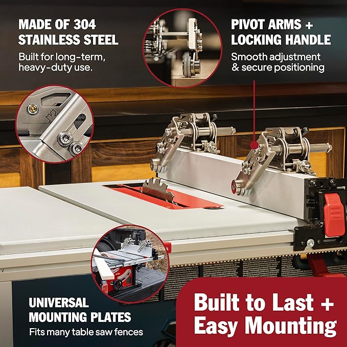 JessEm 04320 Clear-Cut STS Stock Guides for Table Saw – Precision Stainless Steel Rollers, Smooth Bearing System, Downforce and Feed Control for Accurate Safe Woodworking Cuts