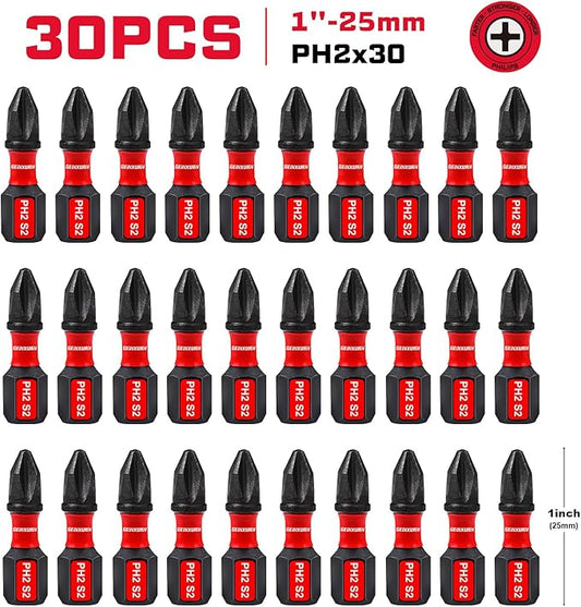 Impact Tough #2 Phillips 1 in. Insert Driver Bits,30Pack Bulk PH2 Screwdriver Bits Set