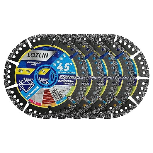 5-Pack 4.5" Diamond Multi-Purpose Saw Blades - Heavy Duty Angle Grinder Discs for Cutting Marble/Quartz/Stone/Tile/Metal/Plastic (Black Teeth, 5)