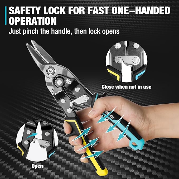 DURATECH 10 Inch Aviation Snips | Straight Cut Tin Snips for Cutting Metal Sheet | CR-V Steel Heavy Duty Tin Snips with Visible Cutting Length