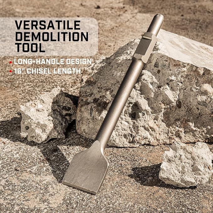XtremepowerUS 61115 Jack Hammer Bit 1-1/8" Hex 3"x16" Flat Chisel Scraping Demolition Construction Concrete Breaker Punch Drill