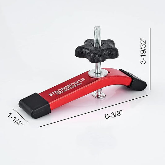 STRONGROWTH T track Hold Down Clamps - Double Cut Profile Universal T-Track Clamps, 6-3/8"L x 1-1/4"W - Woodworking and t slot clamp - Fine Sandblast Anodized - Red Color-4PK
