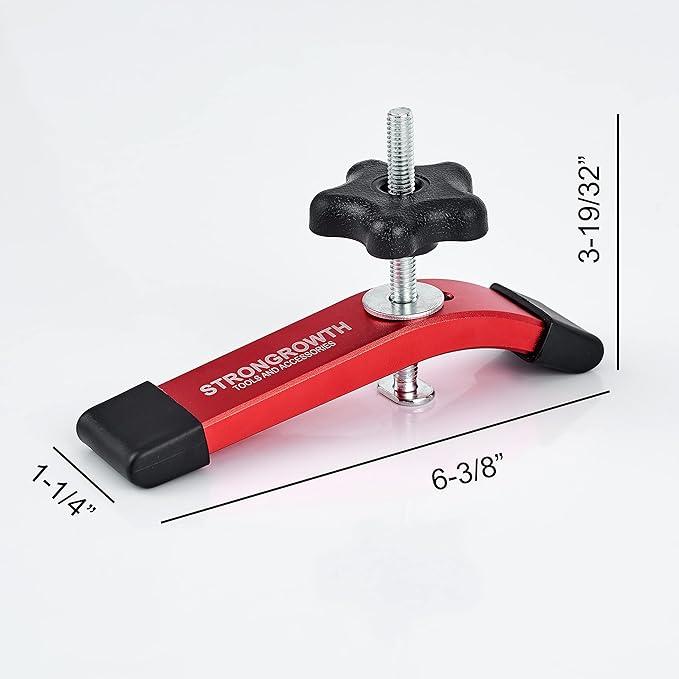 STRONGROWTH T track Hold Down Clamps - Double Cut Profile Universal T-Track Clamps, 6-3/8"L x 1-1/4"W -Woodworking and t slot clamp - Fine Sandblast Anodized - Red Color-2PK