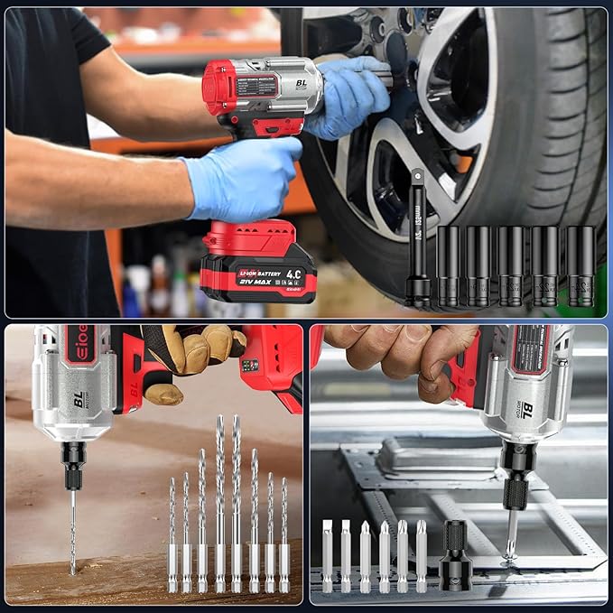 New Upgrade 3-in-1 Impact Wrench, High Torque 900 Ft-Lbs (1200 Nm) 21V MAX 1/2" Brushless Impact driver, 5500 RPM | 3-in-1 Set with Sockets ??Drill ??Screwdriver | Impact drill for Truck RV Car & Home