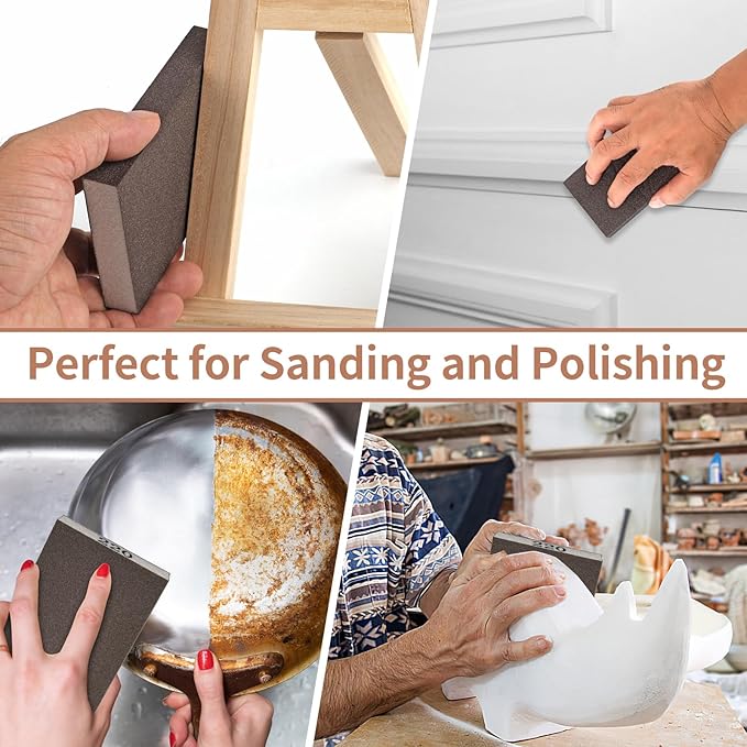 8 Pack Sanding Sponge, Sanding Blocks 80 Grit Assortment, Sand Paper for Wood Furniture, Sander Pads, Washable and Reusable Sandpaper for Drywall Metal Glasses Repair (80 Grit)