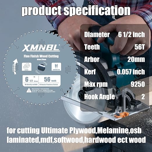 6 1/2 Inch Track Saw Blade,Replace for Makita B-57342 6 1/2 Inch 56T Saw Blades,Carbide-Tipped Cordless Plunge Saw Blade,Compatible with 165mm 20mm Arbor Track Saw,Longer Life 5X