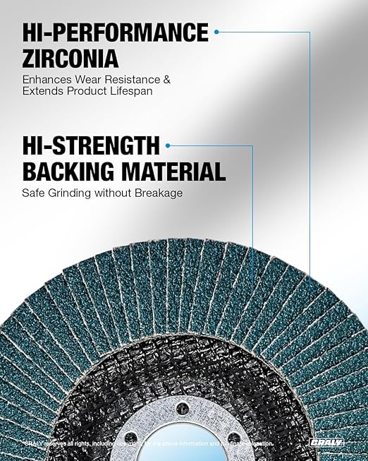 CRALY 4-1/2 Inch Flap Disc, 7/8 in Arbor, 60 Grit, Type 29 Premium Zirconia Sanding Disc for Angle Grinder, Hi-Performance Abrasive Grinding Wheel for Stainless Steel, Metal Sanding & Finishing, 10PC