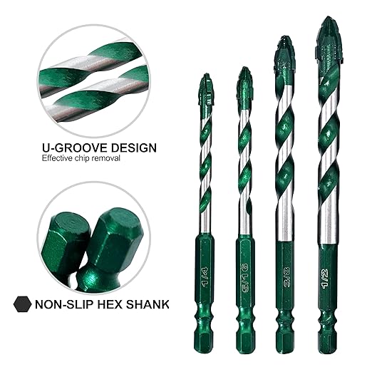 FEWELL Serrated Eccentric Masonry Drill Bit 10pcs, Four-Edge Serrated Concrete Drill Bit for Concrete Glass Brick Cement Tile Marble Wood (1/8??1/2??