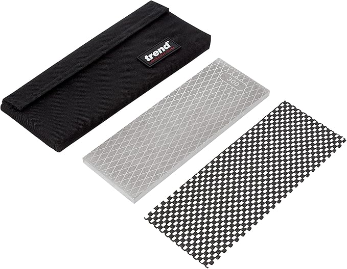 Trend New Diamond Sharpening Stone Kit, 8 x 3 Inch Double Sided (300/1000 Grit) Bench Stone with Pouch, Cleaning Block & Non-Slip Mat, DWS/CP8/FC/A