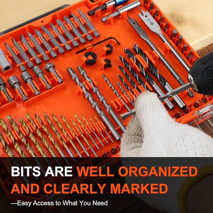 COMOWARE 400Pcs Drill Bits Set竊?95Pcs Impact Drill Bits with 205Pcs Wood Screws Anchors, Titanium Twist Dill Bits Brad Point Impact Screwdriver Bits Set with Tough Case for Concrete Masonry Wood