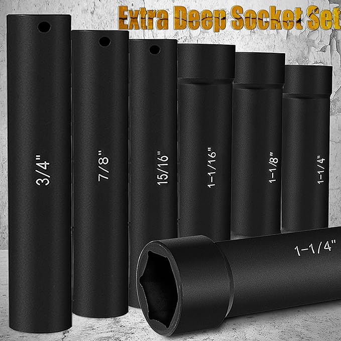 1/2 Inch Drive Extended Length Impact Socket Set 6Pcs, Extra Deep Socket Set Kit Includs Hex Sizes 3/4", 7/8", 15/16", 1-1/16?? 1-1/8", 1-1/4"