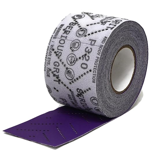 Serious Grit 320 Grit Hook & Loop Ceramic Sandpaper Roll - 70mm x 12m Multi-Hole Dustless Abrasive Roll for Automotive, Wood, and Metal Sanding - Ideal for Body Repair and Paint Preparation