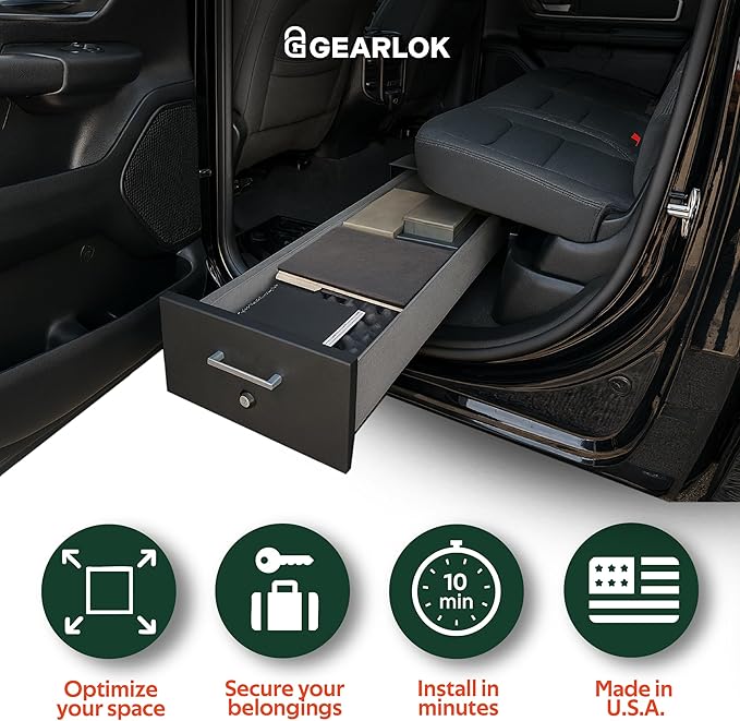 GearLok UnderSeat Truck Locker ??Secure Under Seat Storage for Ford F-Series Crew Cab Trucks ??Lockable Truck Organizers and Storage for Tools, Ammo and Equipment (Fits 41"x13"x4.5" Interior)
