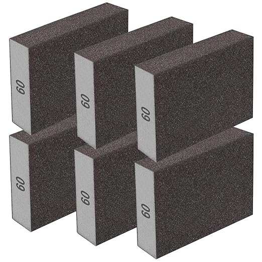 6Pcs Sanding Sponge 60 Grit Sanding Block Washable and Reusable for Wood, Metal, Wall Polish
