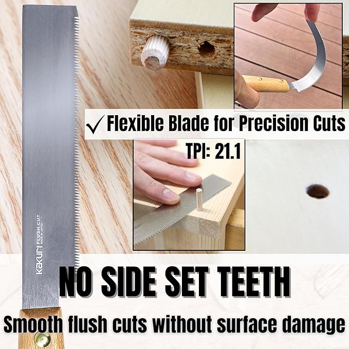 KAKURI Mini Flush Cut Saw 5" - Japanese Pull Saw with Flexible Blade for Woodworking, Trimming Dowels, Pegs & Wedges - Made in Japan