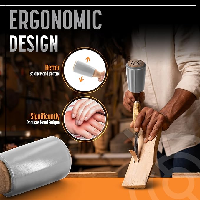 Precision Wood Carving Mallet 15oz for Woodworking, Comfortable Wooden Handle Reduces Hand Fatigue, Non-Marring Urethane Head Protects Tools, Chisel Hammer from Schaaf Tools