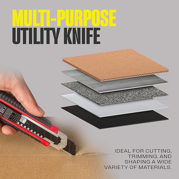 18mm Retractable Utility Knife with 4x SK2H Snap Off Black Spare Blades (18mm 1 PACK)