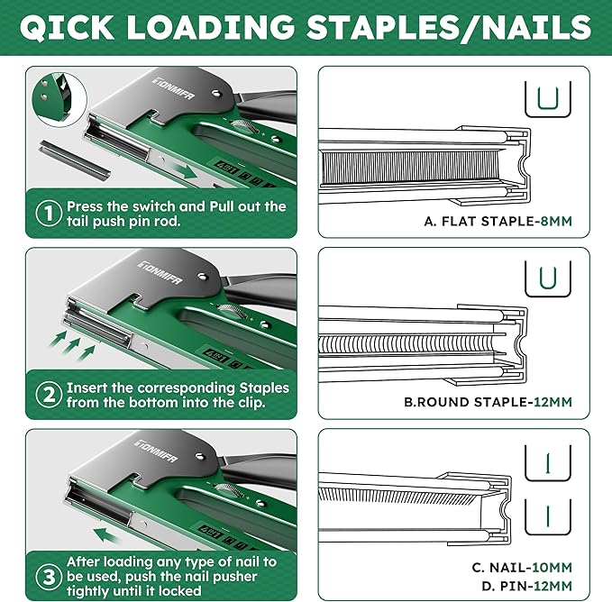 Tonmifr Heavy Duty 4 in 1 Staple Gun Larger Size, Effortless Operation - 1080째 Force Adjustment, Stapler Gun for Upholstery, Carpentry, Wood, Fabric, Furniture, Wall & DIY with Remover & 4000 Staples