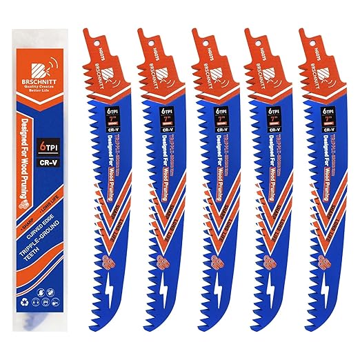 Japanese Teeth Reciprocating Saw Blades 7" 5PCS - Curved Edge Wood Pruning Saw Blades 6TPI for Tree Trimming,Wood Cutting,Cr-V Sabre Saw Pruning Blade